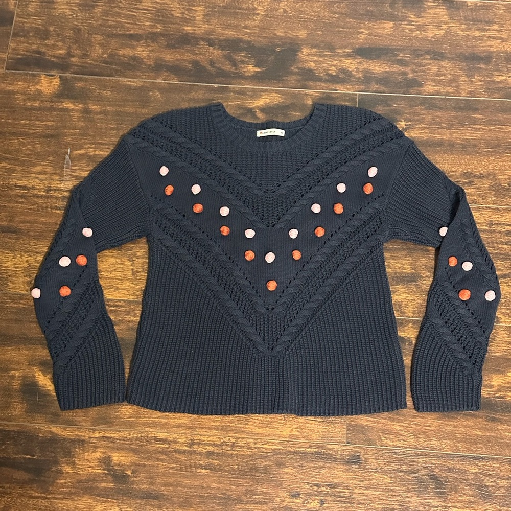 Marine Layer Women’s Chevron Pom Pom Crewneck Sweater - Size XS - 100% Cotton